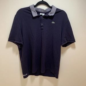 Vintage Mens Lacoste Polo Shirt embroidered Striped Collar Blue Regular Size 7